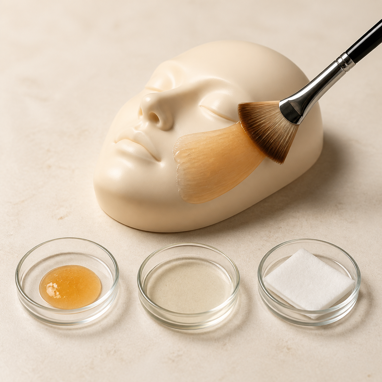 Professional brush applying a measured skincare layer