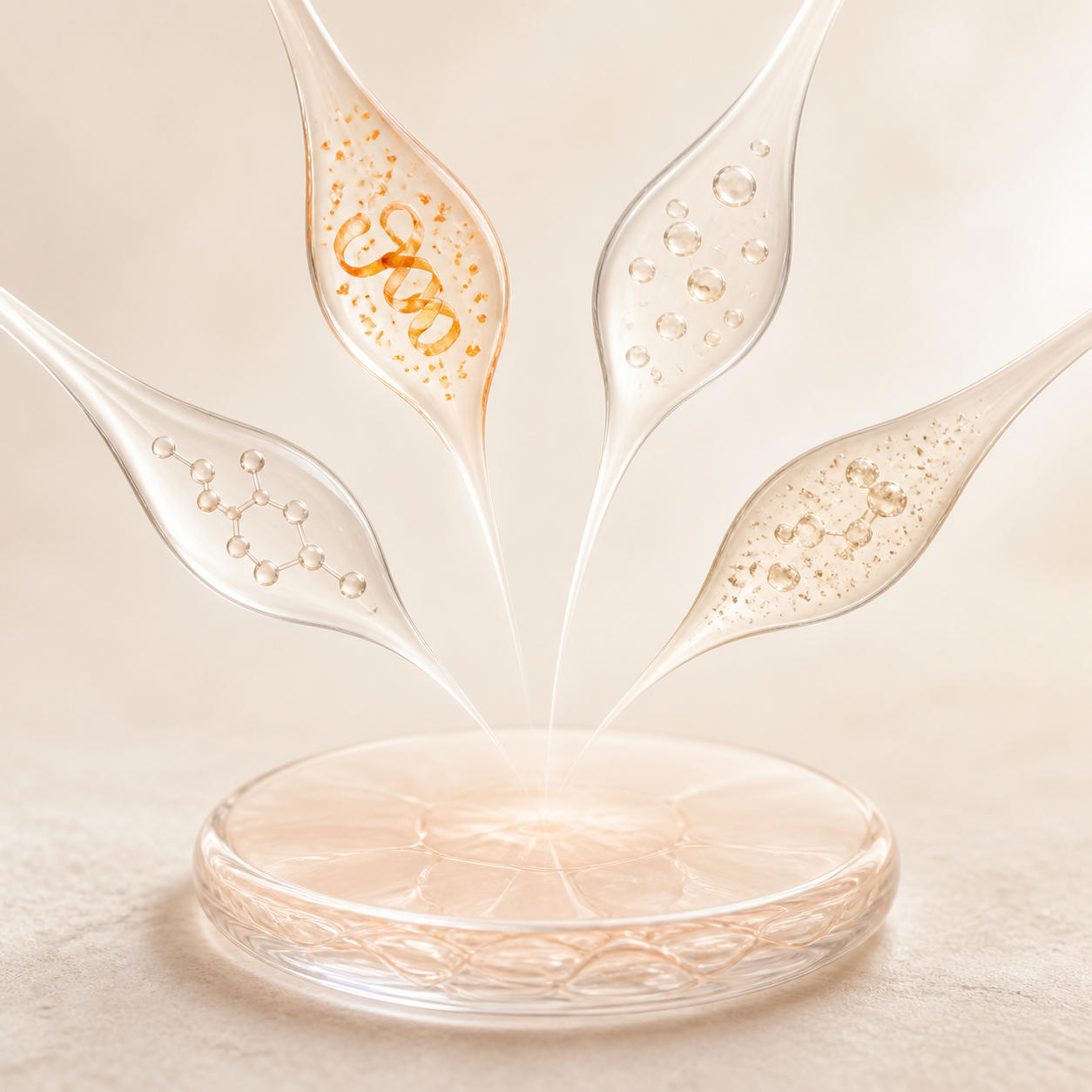 Four exfoliation pathways converging on a skin-like glass surface